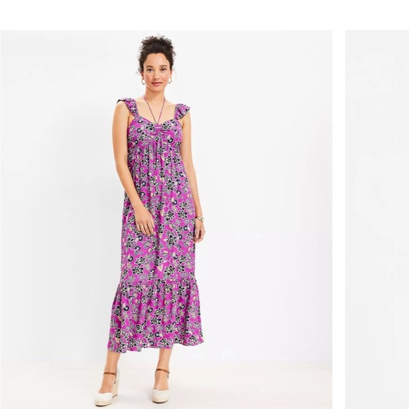 LOFT Purple/pink  Clover Hibiscus Ruffle Midi Halter Dress Sz. 4 Cottage Core - Picture 11 of 11